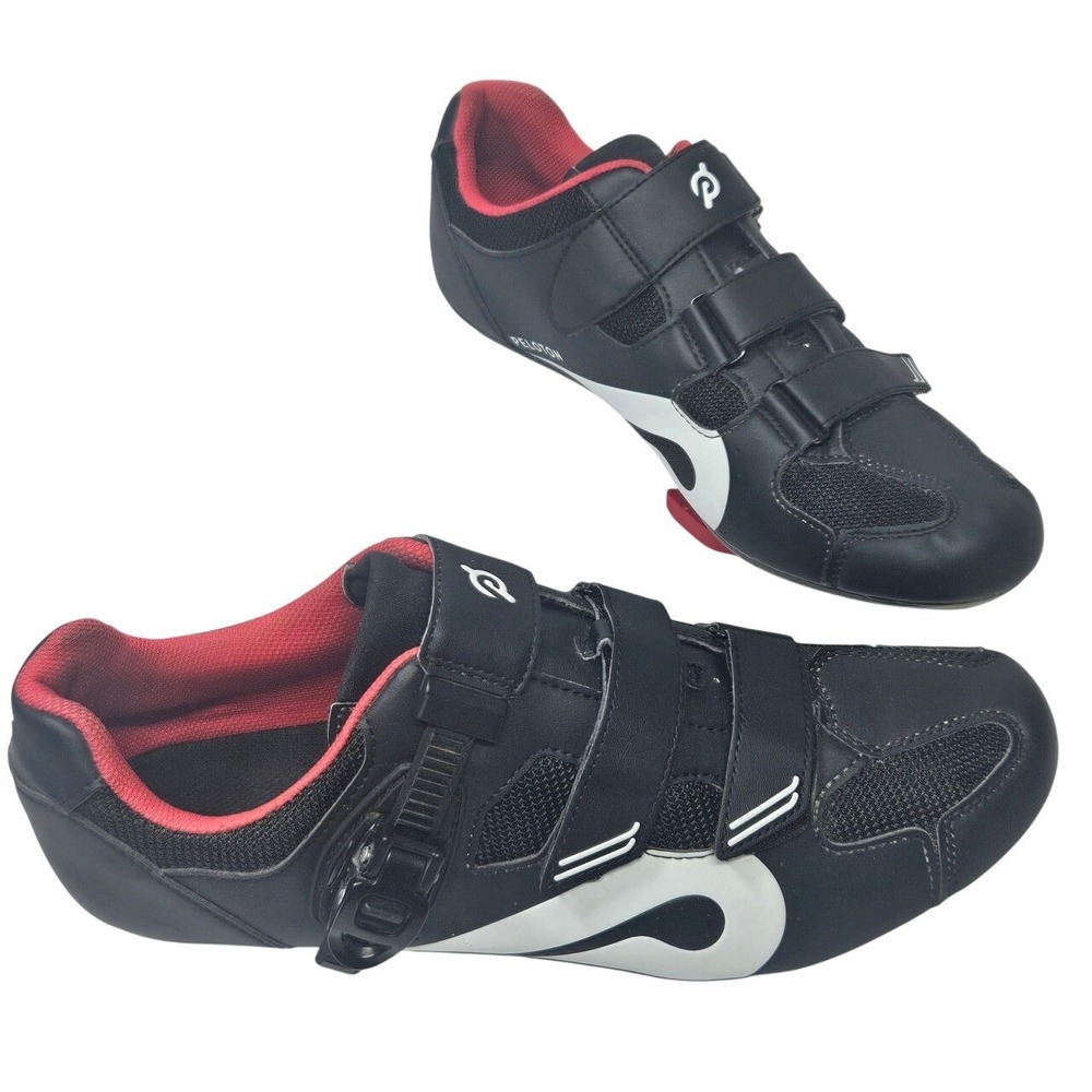 Peloton Cycling Shoes Black Red Size 48 Mens 10 Womens 12 Road Bike Spin Shoe